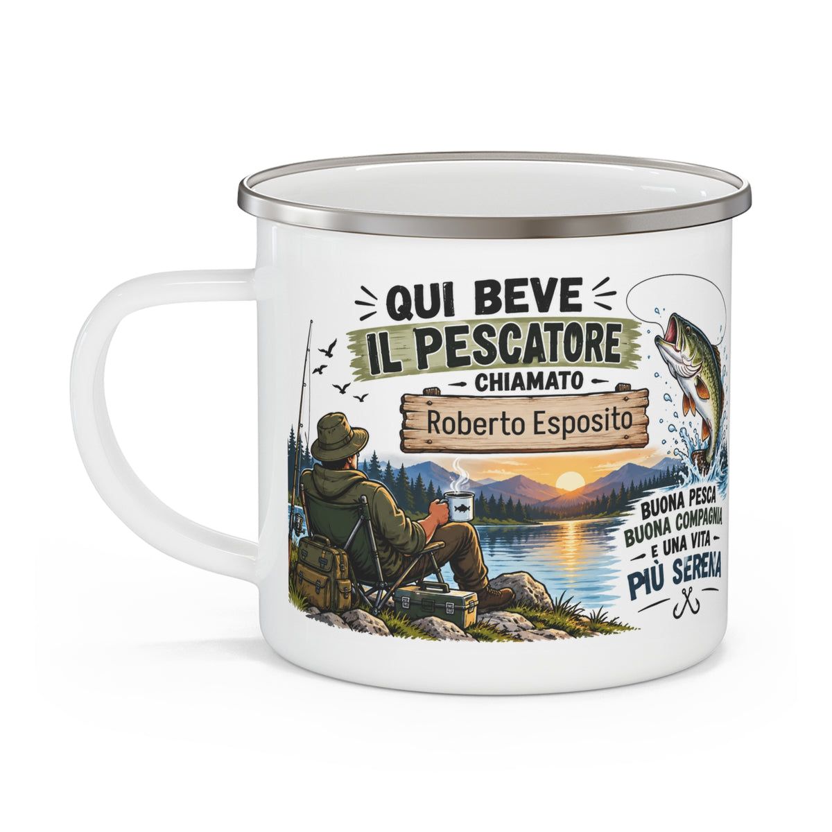Tazza da Campeggio Personalizzata con Nome – Il Pescatore