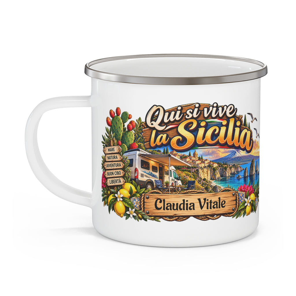 Tazza da Campeggio Sicilia Personalizzata con Nome – Qui si Vive la Sicilia