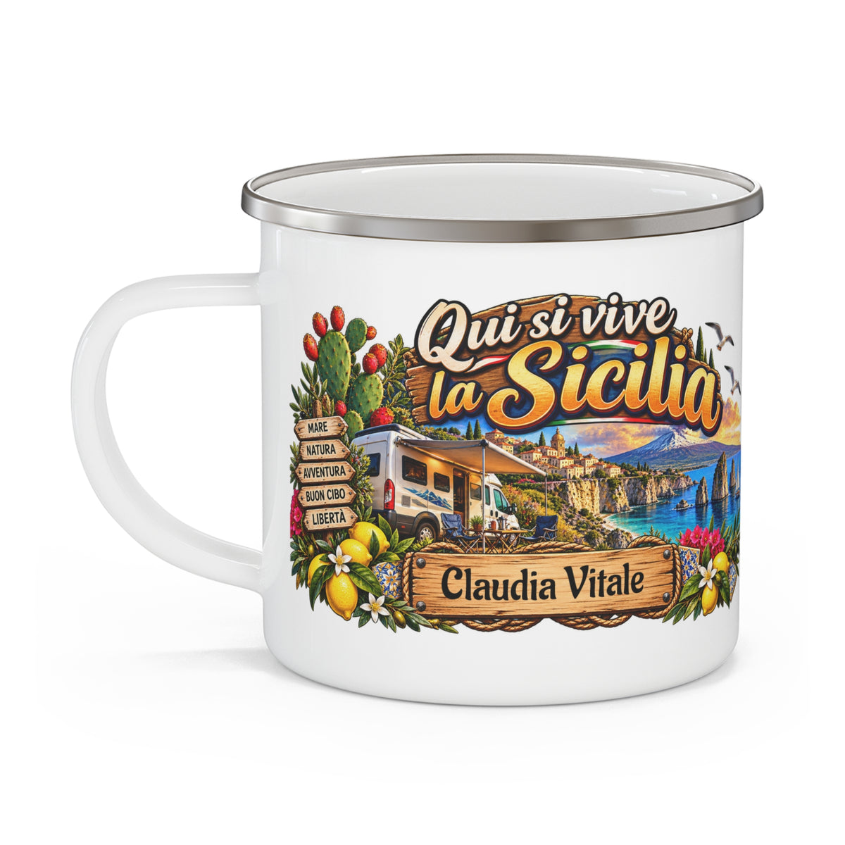 Tazza da Campeggio Sicilia Personalizzata con Nome – Qui si Vive la Sicilia