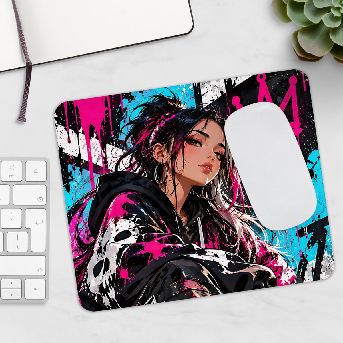 Anime Streetwear Mousepad – Pink Graffiti design – Mousepad von MALUX, 23,2 × 19,4 cm