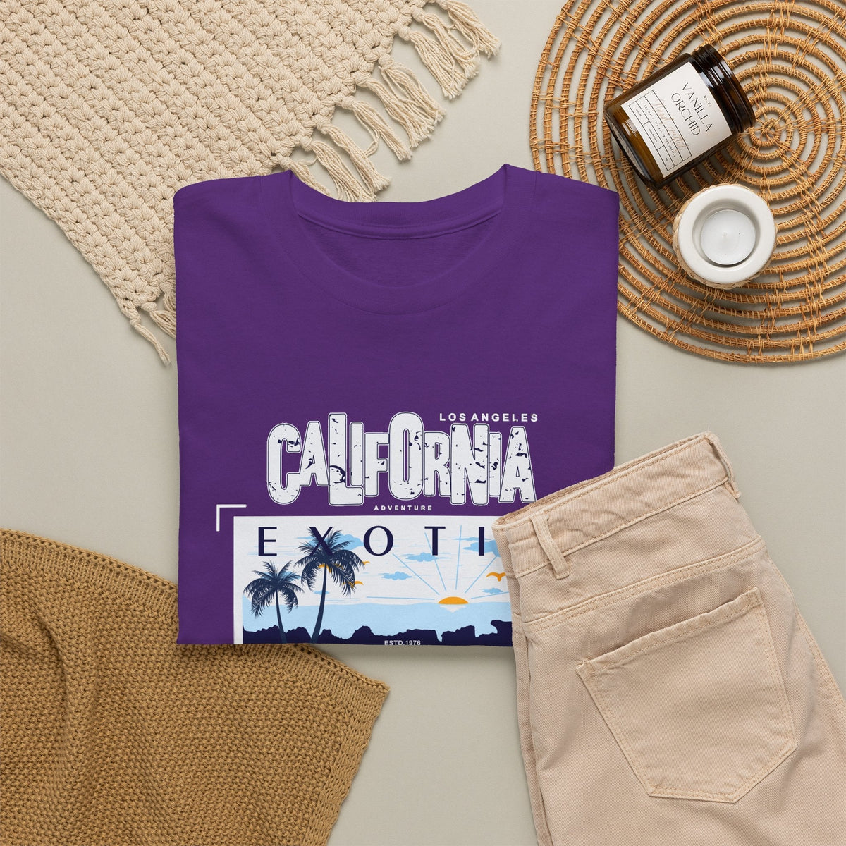 T-Shirt Spiaggia della California – Tramonto e Costa
