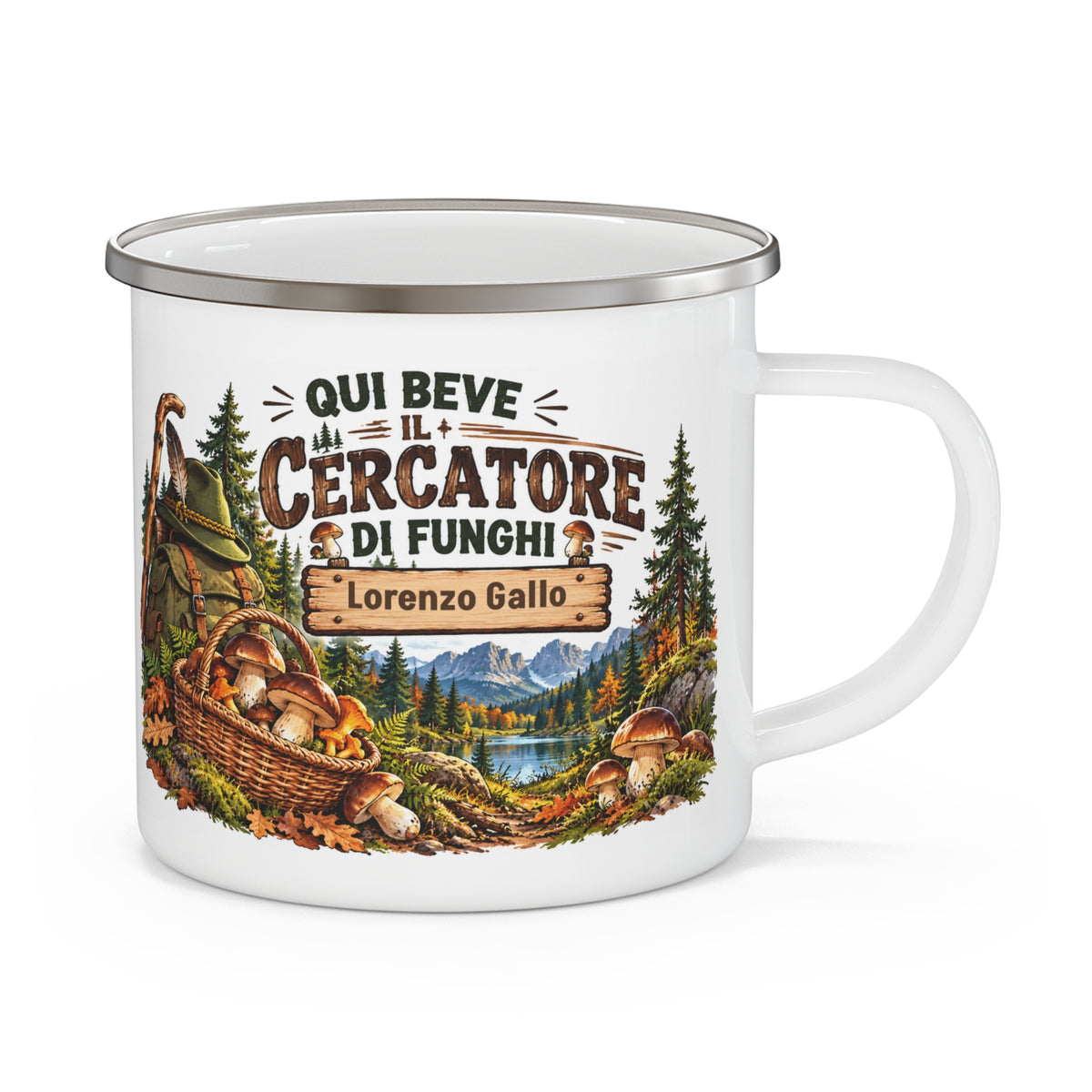 Tazza da Campeggio Personalizzata con Nome – Cercatore di Funghi