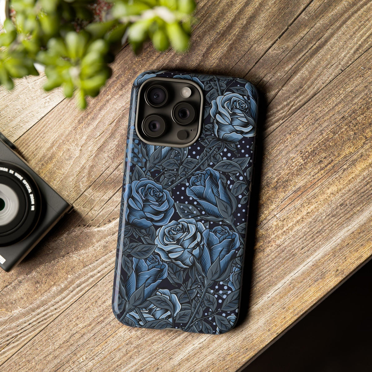 Dunkelblaue Rose Cover per smartphone – Cover robusta con Gothic-Blumen