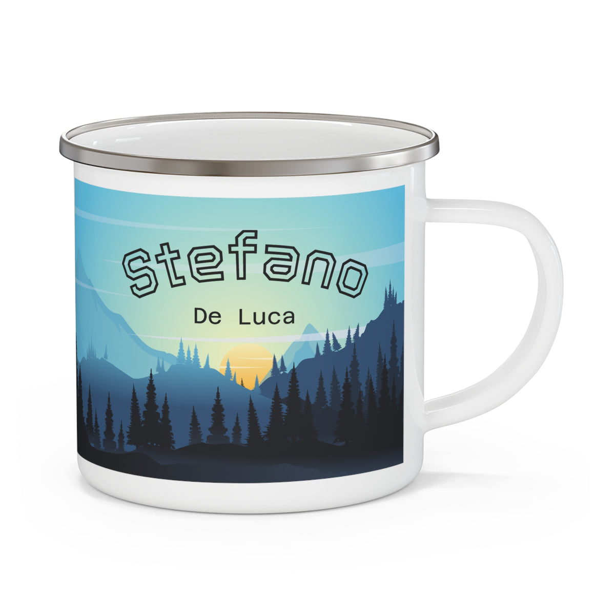 Tazza da Campeggio Personalizzata con Nome – Tramonto in Montagna