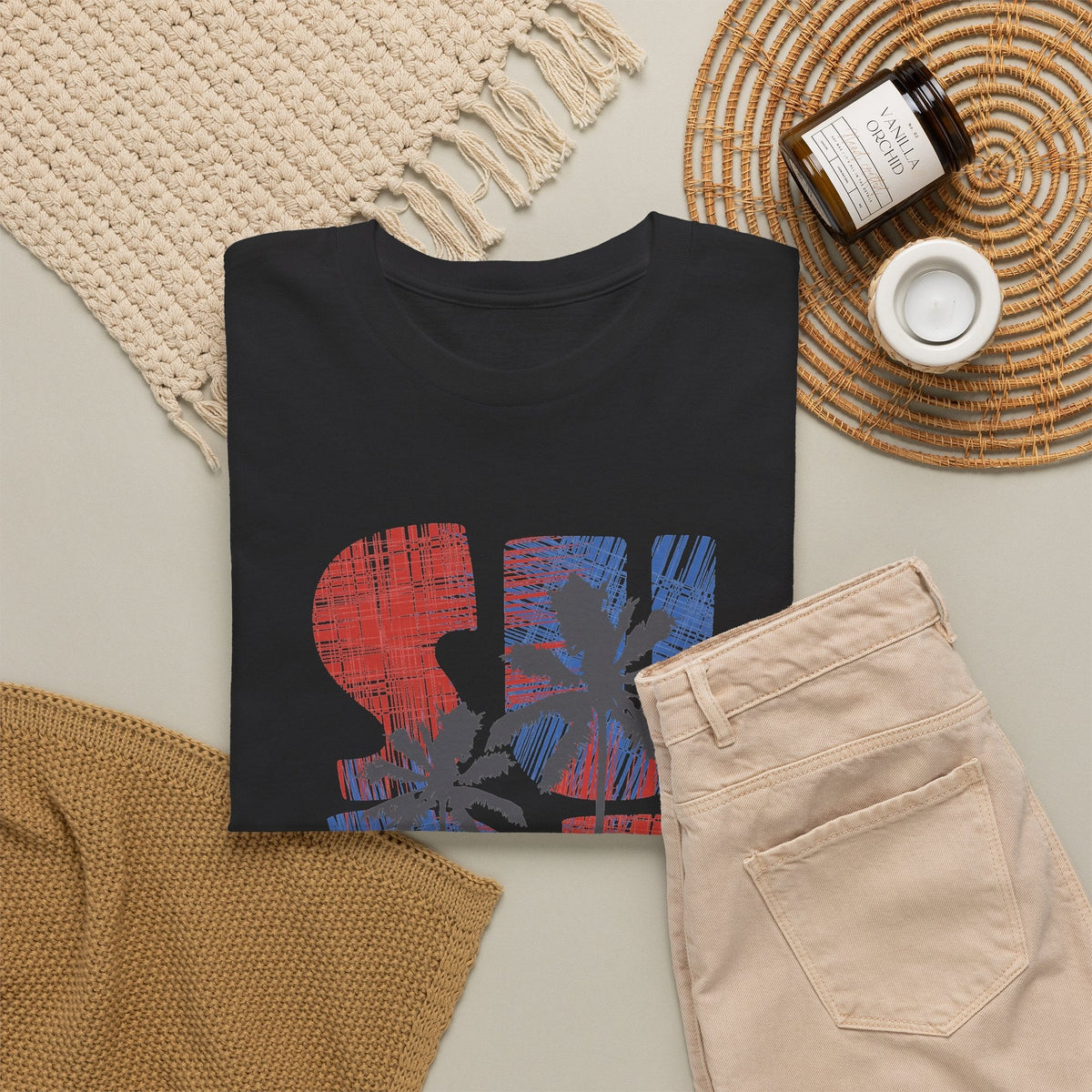 T-Shirt California Surf – Tavola da Surf e Palme Retrò