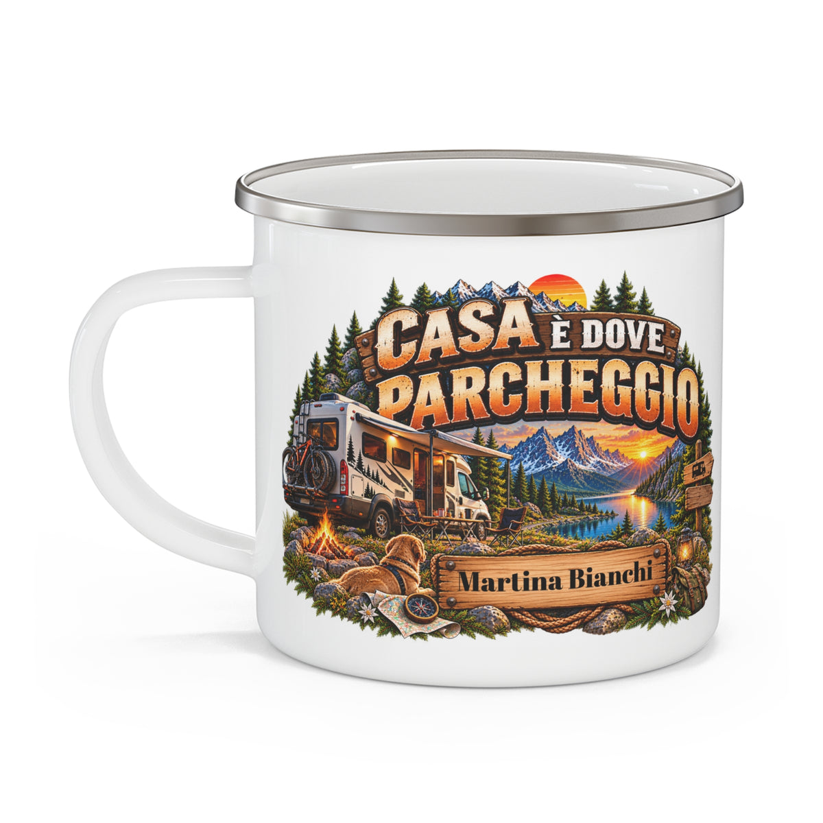 Tazza da Campeggio Personalizzata con Nome – Casa è Dove Parcheggio