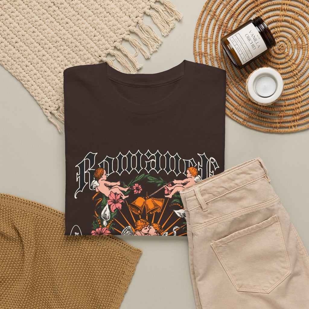 T-Shirt Angelo Gotico con Fiori – Design Dark Vintage