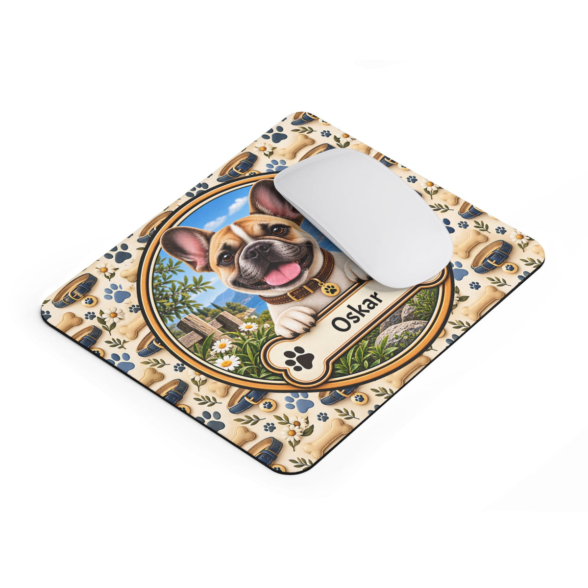 Personalizzato Französische-Bulldogge-Mousepad con nome – Mousepad von MALUX, 23,2 × 19,4 cm