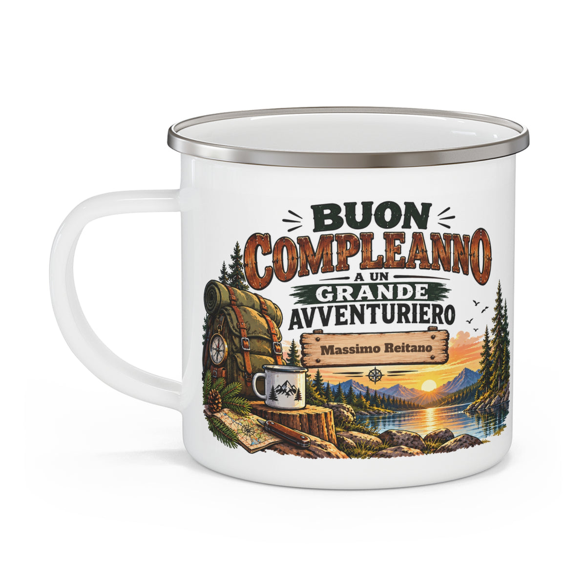 Tazza da Campeggio Personalizzata con Nome – Buon Compleanno Grande Avventuriero
