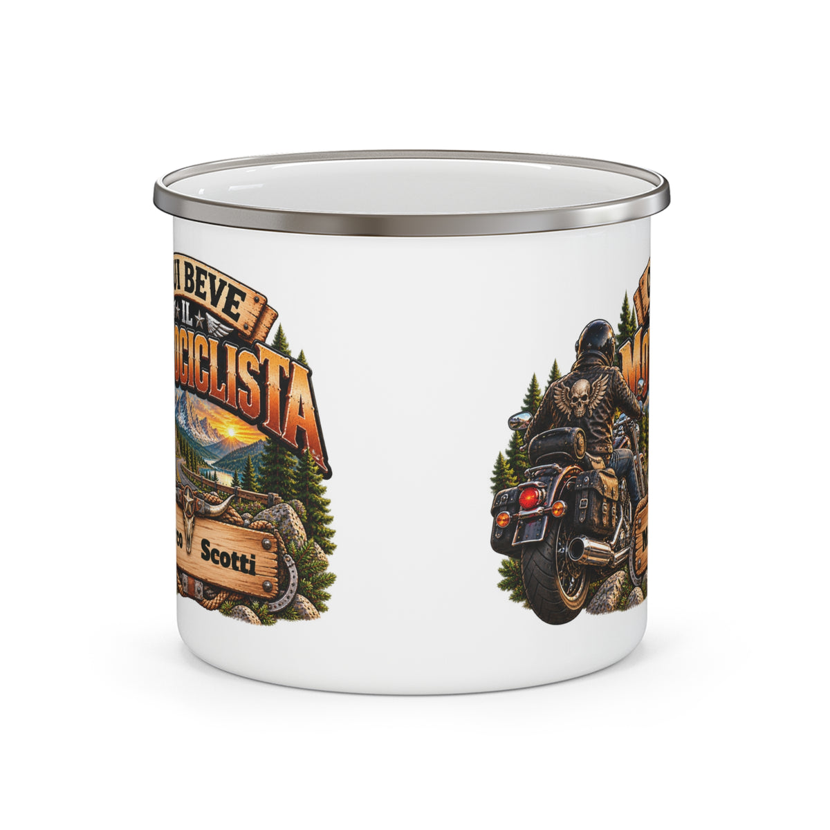 Tazza da Campeggio Personalizzata con Nome – Qui Beve il Motociclista