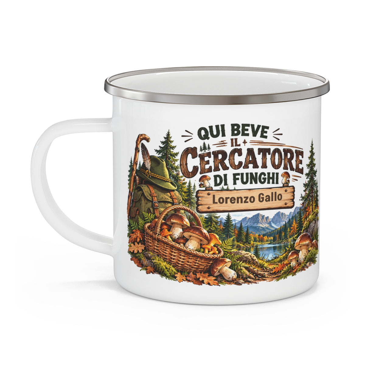Tazza da Campeggio Personalizzata con Nome – Cercatore di Funghi