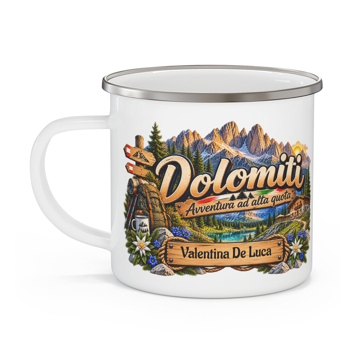 Tazza da Campeggio Dolomiti Personalizzata con Nome – Avventura ad Alta Quota