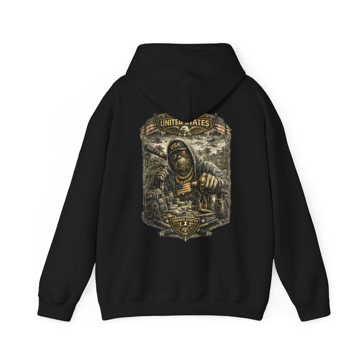 Bigfoot Streetwear Hoodie for Men Urban Black Hoodie with Bigfoot Graphic Back Print, Hip Hop Style Hoodie – MALUX