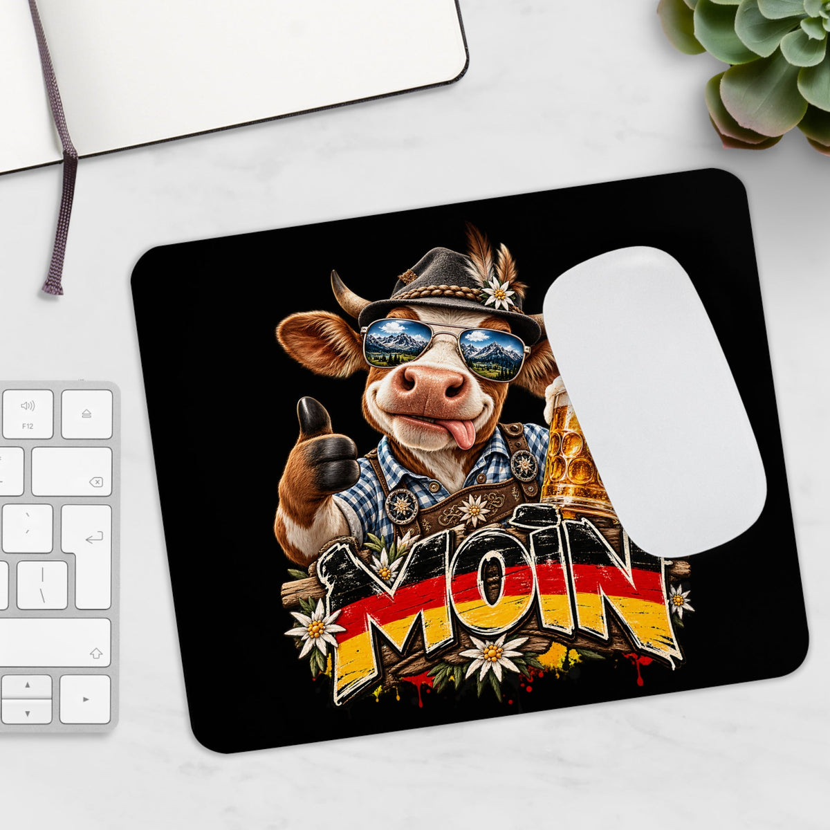 Moin Mousepad – divertente Kuh con Bier – Mousepad von MALUX, 23,2 × 19,4 cm