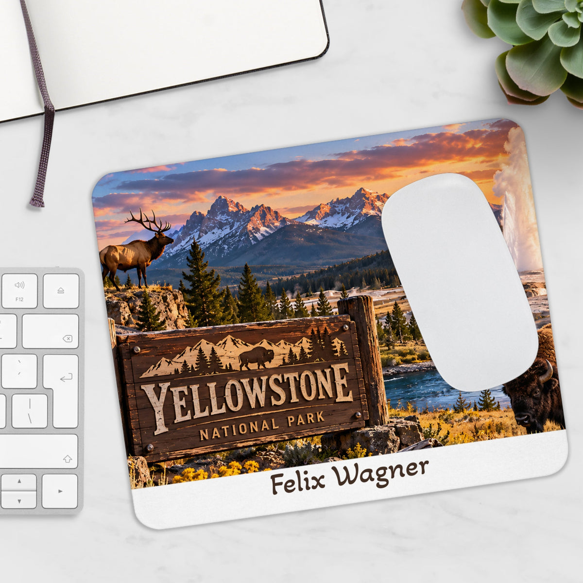 Personalizzato Yellowstone Mousepad – parco nazionale con nome personalizzato – Mousepad von MALUX, 23,2 × 19,4 cm