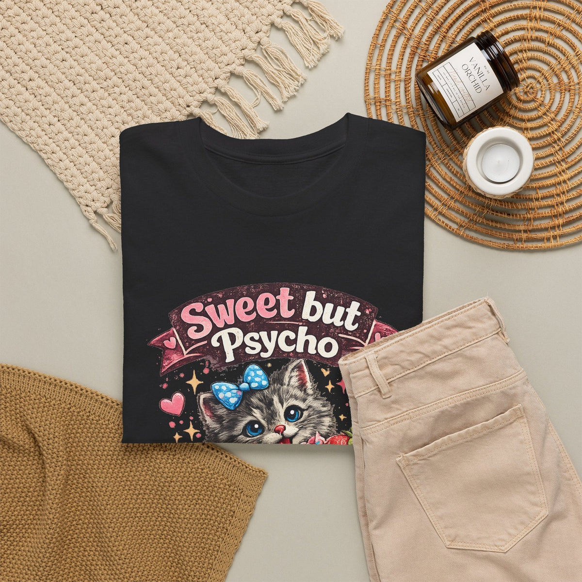 T-Shirt Dolce ma Pazzo – Gatto Kawaii Divertente