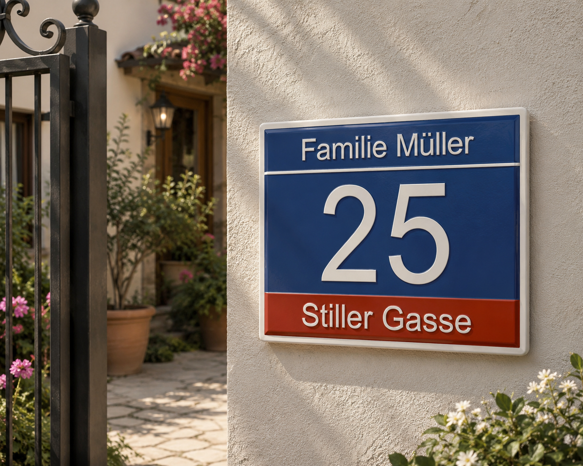Personalizzato Targa per casa aus Keramik 20×25 cm – Rosso & Blau – S4