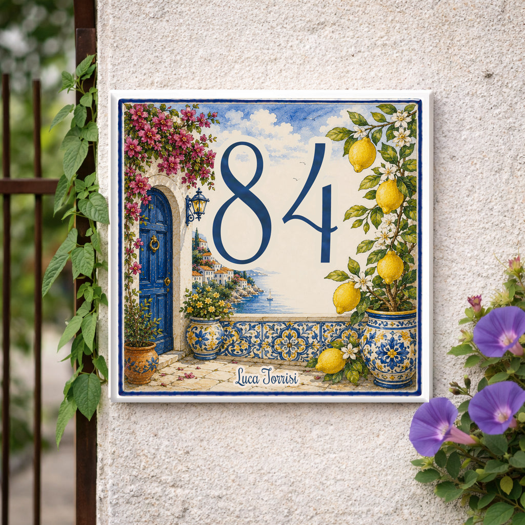 Personalizzato Targa con numero civico con fiori & Zitronen – Mediterran P67
