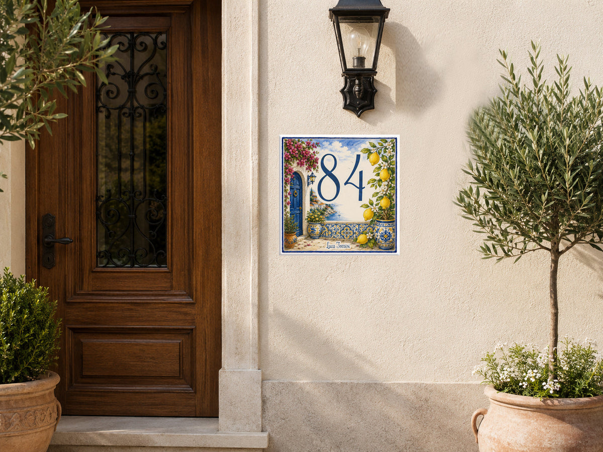 Personalizzato Targa con numero civico con fiori & Zitronen – Mediterran P67