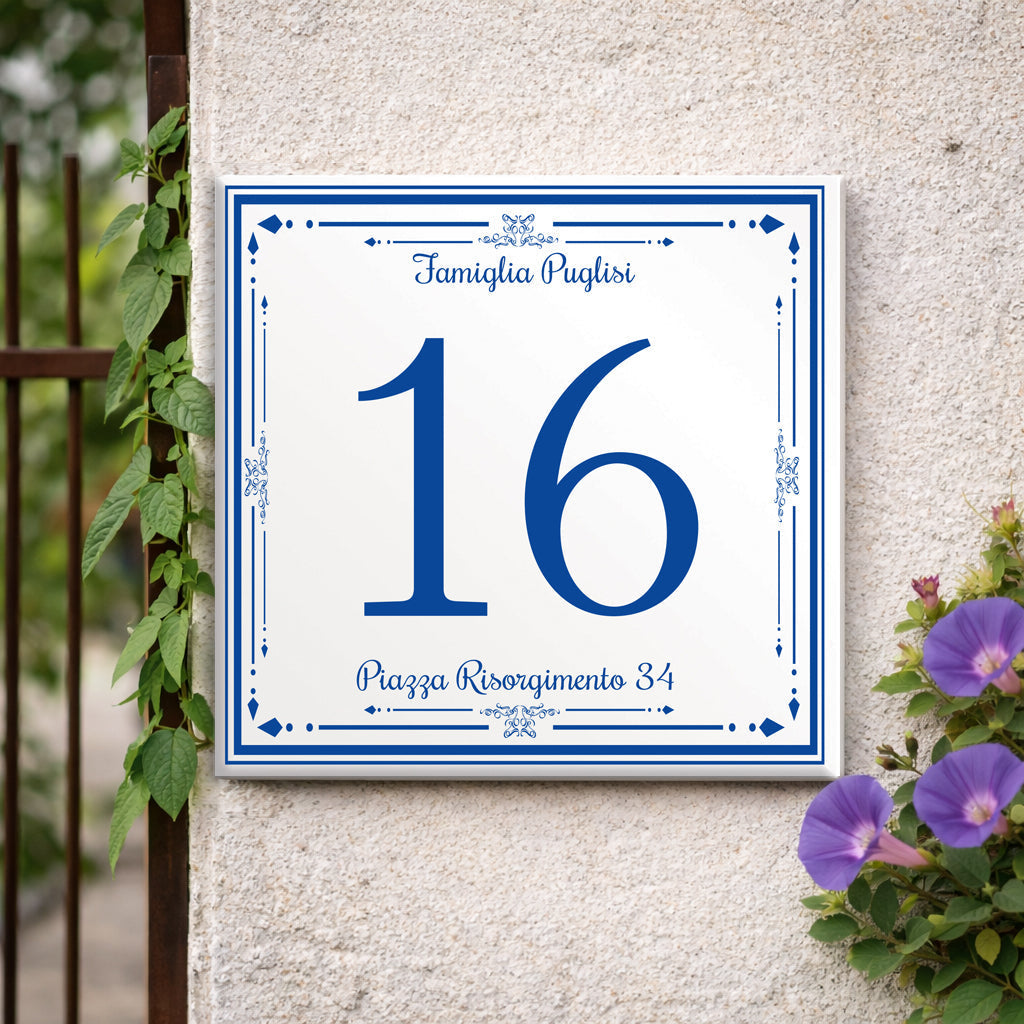 Personalizzato Targa con numero civico Bologna – Keramik 15 × 15 cm X2