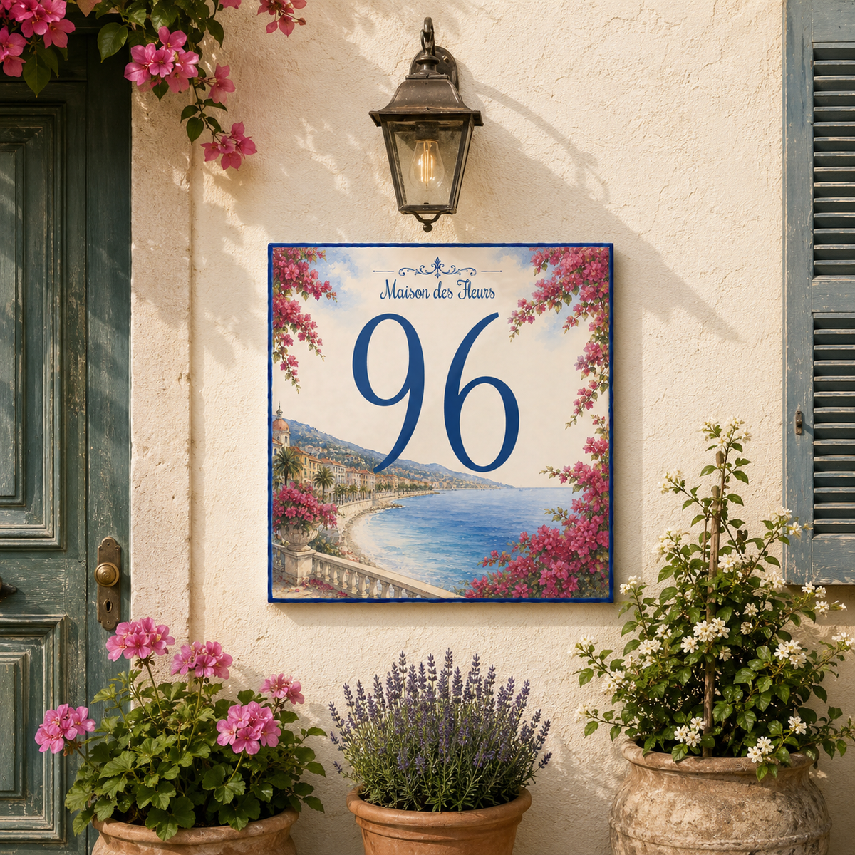Personalizzato Targa con numero civico Nizza – Keramik 15 × 15 cm P49